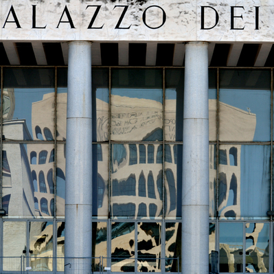  | Vibrazione Roma Eur 91, Palazzo dei Congressi riflette Colosseo Quadrato